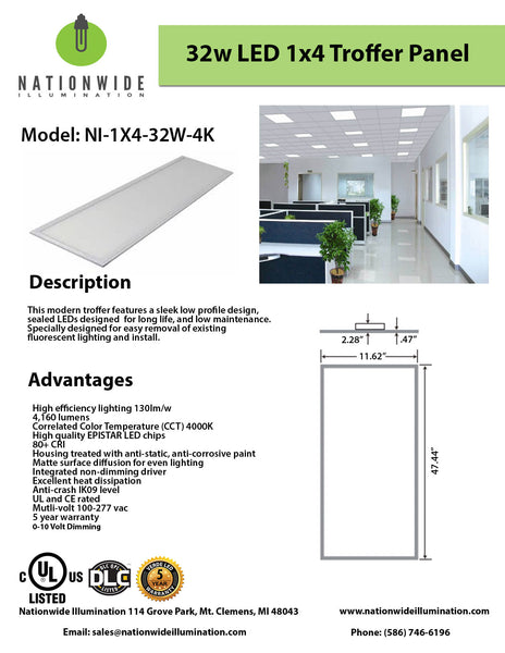 32w 1x4 Panel LED